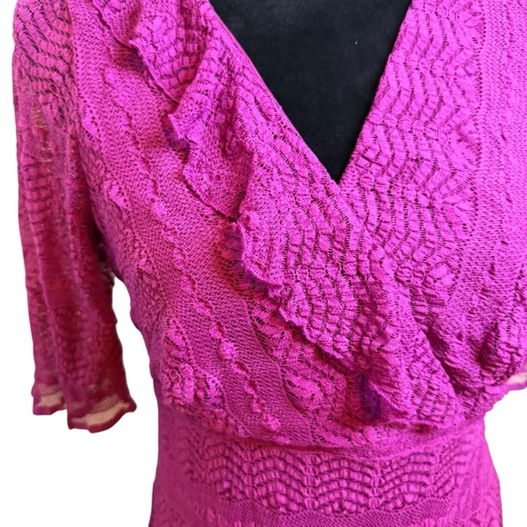 Rabbit Rabbit Rabbit Designs| Elegant Magenta Lace MIDI Dress | Sz 10 - Picture 3 of 7